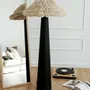 Floor lamps - Sazha Ivory Floor Lamp – Shou Sugi Ban Wood & Wool Shade - PLETOSTUDIO