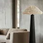 Floor lamps - Sazha Ivory Floor Lamp – Shou Sugi Ban Wood & Wool Shade - PLETOSTUDIO