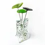 Vases - Small 8x13 cm white-green-blue spotty vase with 3 small flowers - CARNEOL GLASS