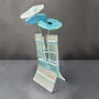 Vases - Petit vase rayé de 8 x 13 cm avec 3 petites fleurs en L, bleu-blanc - CARNEOL GLASS