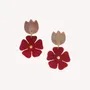 Bijoux - Boucles d'oreilles poussoir top nacre brune et pendant fleur rouge - Son Jardin - NATURE BIJOUX