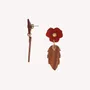 Jewelry - Post earrings with red flower top & wood leaf dangle - Son Jardin - NATURE BIJOUX