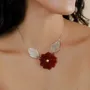 Jewelry - 3 elements necklace with red flower & brownlip leaves - Son Jardin - NATURE BIJOUX