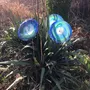 Floral decoration - Large size glass flower for outdoor use in dark blue-green colour with 1 meter stainless steel stem - CARNEOL GLASS