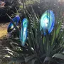 Floral decoration - Large size glass flower for outdoor use in dark blue-green colour with 1 meter stainless steel stem - CARNEOL GLASS