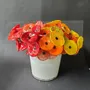 Floral decoration - Small Glass Flower For Outside In Red-Black On Flexible Stem - CARNEOL GLASS