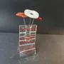 Vases - Small transparent 8x13 cm vase with red-white stripes and with 3 small flowers - CARNEOL GLASS