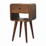 Night tables - Artisan Furniture Solid Wood Mini Chestnut Curve Lower Nightstand, 1 Drawer and Open Slot, Dark Brown - ARTISAN FURNITURE
