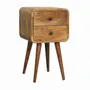 Night tables - Artisan Furniture Solid Wood Mini Oak-ish Curved Nightstand, 2 Drawers, Beige - ARTISAN FURNITURE
