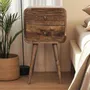 Night tables - Artisan Furniture Solid Wood Mini Curved Grey Washed Nightstand, 2 Drawers, Brown - ARTISAN FURNITURE