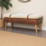Bancs - Artisan Furniture en bois massif Rembourré Bouclé Buffalo Hide Leather Banc, Beige - ARTISAN FURNITURE