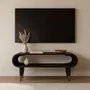 TV stands - Artisan Furniture Solid Wood Curved Edge Media with Brass Accents, 1 Open Slot, Dark Brown - ARTISAN FURNITURE