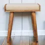 Stools - Artisan Furniture Solid Wood Boucle Cream Tray Style Footstool, Upholstered, Nordic Legs, Beige and Brown - ARTISAN FURNITURE