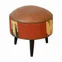 Ottomans - Artisan Furniture Solid Wood Durrie and Leather Mixed Footstool, Bohemian Look, Multicolor - ARTISAN FURNITURE