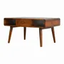 Coffee tables - Artisan Furniture Solid Wood Curved Chestnut Coffee Table, 2 Drawers, 2 Open Slots, Dark Brown - ARTISAN FURNITURE