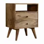 Night tables - Artisan Furniture Solid Wood Classic Oak-ish Nightstand, 2 Drawers, 1 Open Slot, Brown - ARTISAN FURNITURE