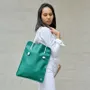Bags and totes - TOTEBAG DIVINE LEATHER SMOOTH VERT EMERAUDE - MADE IN FRANCE - AMWA AND CO