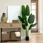 Floral decoration - Artificial Bird of Paradise, 10 leaves, black plastic pot - LIGNE DÉCO