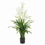Floral decoration - Artificial cymbidium, 30 flowers, 60 leaves, white pot - LIGNE DÉCO