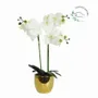 Floral decoration - Artificial orchid, 15 flowers “real touch”, gold ceramic pot - LIGNE DÉCO