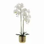 Floral decoration - Artificial orchid, 16 flowers, gold plastic pot – H100 cm - LIGNE DÉCO