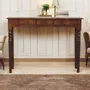 Console table - Solid Wood Turned Legs Chestnut Console, 3 Drawers, Dark Brown - ARTISAN FURNITURE