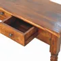 Console table - Solid Wood Turned Legs Chestnut Console, 3 Drawers, Dark Brown - ARTISAN FURNITURE