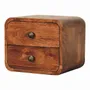 Night tables - Artisan Furniture Solid Wood Mini Curved Honey Caramel Wall Mounted Nightstand, 2 Drawers, Dark Brown - ARTISAN FURNITURE