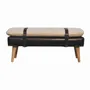 Benches - Artisan Furniture Solid Wood Bouclé Upholstered Buffalo Hide Black Leather Bench, Multicolored - ARTISAN FURNITURE