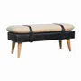 Benches - Artisan Furniture Solid Wood Bouclé Upholstered Buffalo Hide Black Leather Bench, Multicolored - ARTISAN FURNITURE