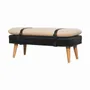 Benches - Artisan Furniture Solid Wood Bouclé Upholstered Buffalo Hide Black Leather Bench, Multicolored - ARTISAN FURNITURE