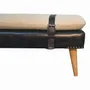 Benches - Artisan Furniture Solid Wood Bouclé Upholstered Buffalo Hide Black Leather Bench, Multicolored - ARTISAN FURNITURE