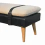 Benches - Artisan Furniture Solid Wood Bouclé Upholstered Buffalo Hide Black Leather Bench, Multicolored - ARTISAN FURNITURE