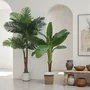 Floral decoration - Artificial palm, 2 trunks, white plastic pot - LIGNE DÉCO