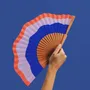 Design objects - Hand Fan FLUID SHAPES  - 23cm - Orange, blue and purple - A FAN OF