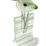 Vases - Petit vase transparent de 8 x 13 cm a rayures vert pomme et blanches, orné de 3 petites fleurs. - CARNEOL GLASS