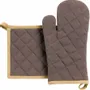 Potholders - Grace Recycled Oven Mitt/Pot Holder Set Café 15 X 32 - MAISON VIVARAISE - SDE VIVARAISE WINKLER
