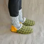 Socks - JAPAN MADE Reversible room shoes / Roving Houndstooth × Sheep Boa - MERIPPA