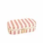 Cadeaux - Coffre bijoux toile gainé 100 % synthétiques rayures vieux rose/blanc - LAVAL 1878