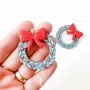 Jewelry - Wood Christmas Wreath Earrings - Sterling Silver Holiday Dangles - PINTONIK