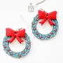 Jewelry - Wood Christmas Wreath Earrings - Sterling Silver Holiday Dangles - PINTONIK