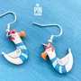 Bijoux - Boucles d'oreilles mouette - Bois peint original et argent sterling - Bijoux nautiques - PINTONIK