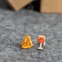 Jewelry - Wine and Cheese Mismatched Earrings - Kawaii Funky Earrings - Weird Gifts for 30th birthday or New Mom - PINTONIK