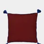Cushions - Hand-Embroidered Viana Bordeaux Linen with Blue Embroidery Cushion - HOUSE OF CAPRICORN