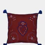 Cushions - Hand-Embroidered Viana Bordeaux Linen with Blue Embroidery Cushion - HOUSE OF CAPRICORN