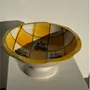 Bowls - Large yellow pedestal fruit bowl with plum pattern H15 D29 - OFFICE OBJETS