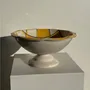 Bowls - Large yellow pedestal fruit bowl with plum pattern H15 D29 - OFFICE OBJETS