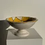 Bowls - Large yellow pedestal fruit bowl with plum pattern H15 D29 - OFFICE OBJETS