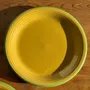 Everyday plates - Set of 3 large yellow Italian plates with green border D27 H3 - OFFICE OBJETS