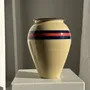 Vases - Large beige vase with blue and pink border H27 D21 - OFFICE OBJETS